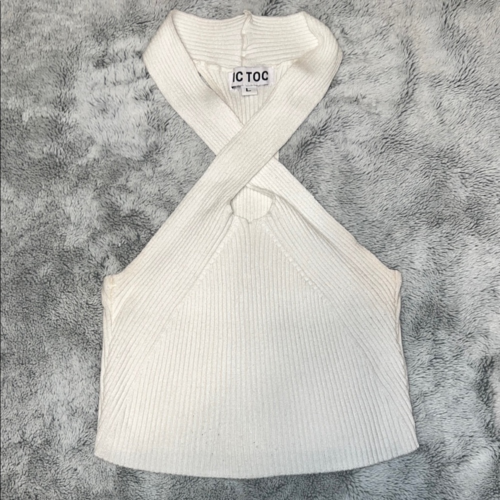 Women's White Ribbed Halter Top